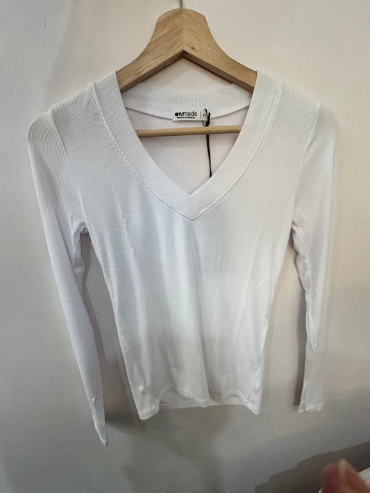 Surina Deep V Extra Soft Longsleeve Tee | White
