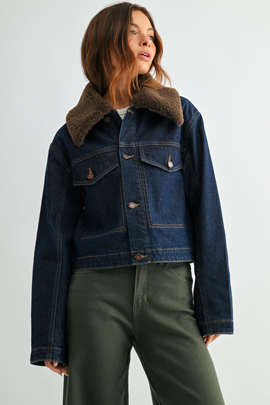 JB Collection Denim Jacket w/ Sherpa Collar