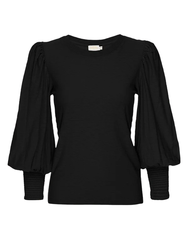 Loren Smocked Peasant Tee | Jet Black