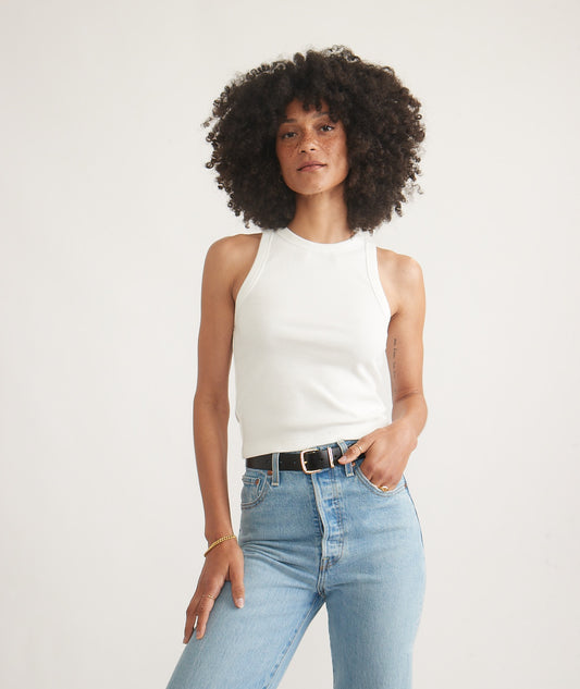 Lexi Rib Sun- In High Neck Crop Tank | White