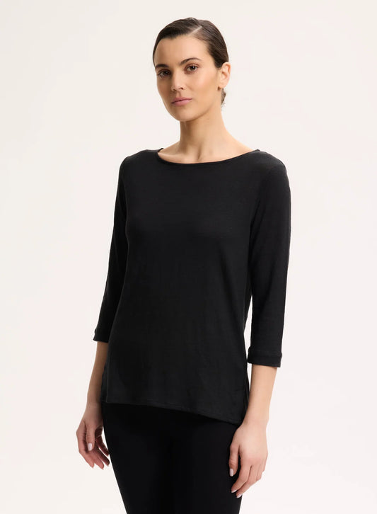 Linen Knit Elbow Sleeve Boatneck