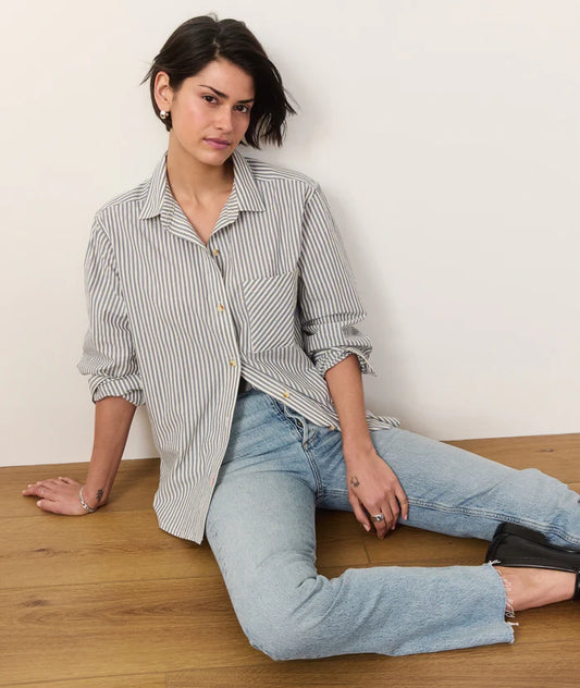 Jane Relaxed Fit Cali Poplin Button-Up Shirt | Midnight Stripe