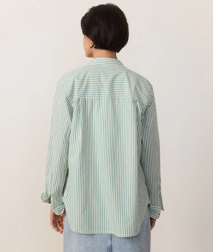 Jane Relaxed Fit Cali Poplin Button-Up Shirt | Moss Stripe