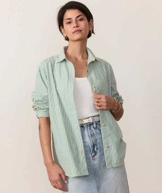 Jane Relaxed Fit Cali Poplin Button-Up Shirt | Moss Stripe