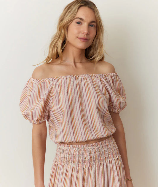 Marella Seersucker Crop Blouse | Sunset Stripe