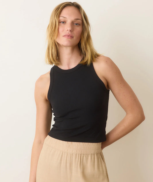 Marine Layer Lexi Rib Sun-In High Neck Crop Tank | Faded Black