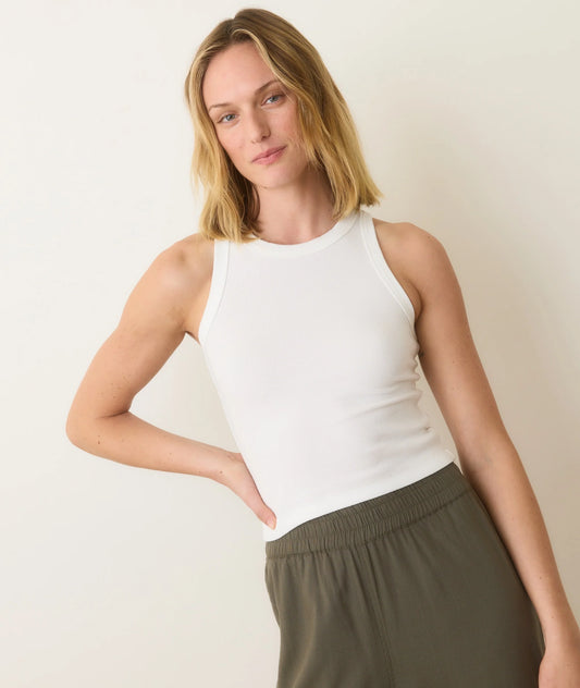 Marine Layer Lexi Rib Sun-In High Neck Crop Tank | White