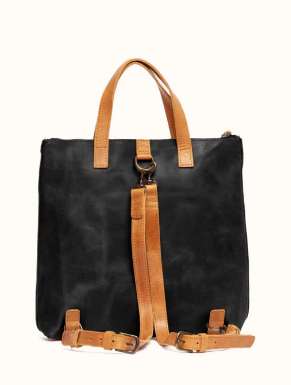 Leather Abera Backpack | Black/Cognac