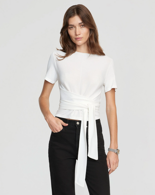 Jude Cropped Tie-Front Top | White