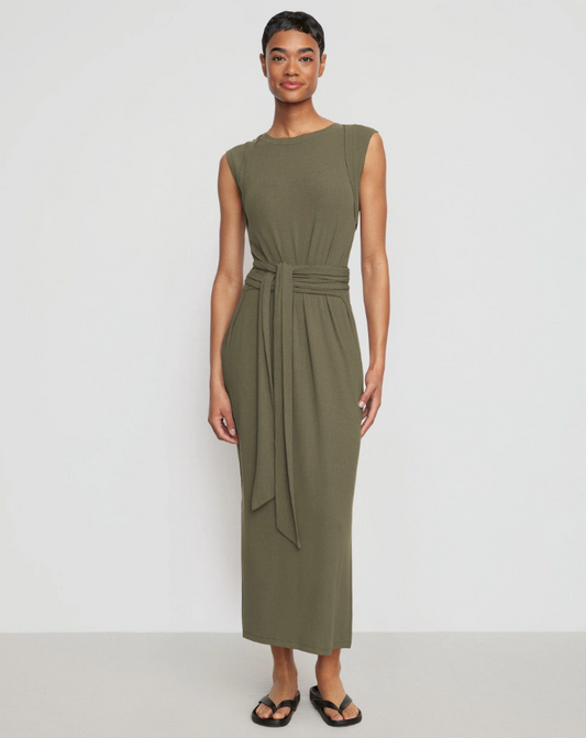 Ribbed Tie-Waist Dress | Sage