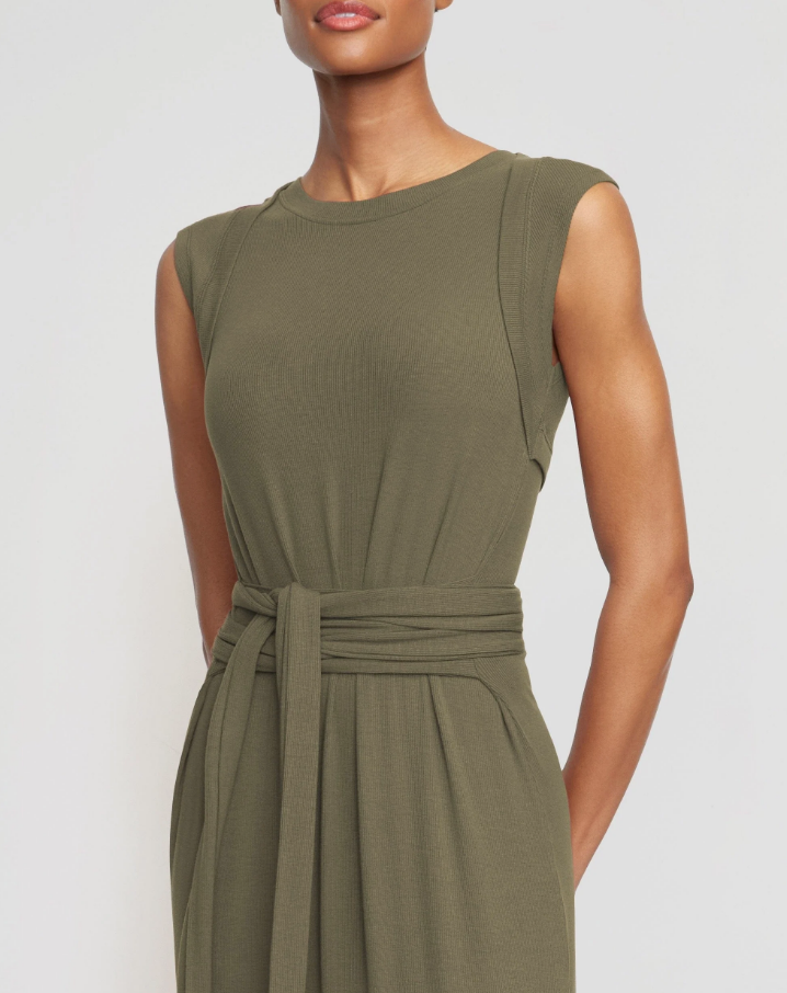 Ribbed Tie-Waist Dress | Sage