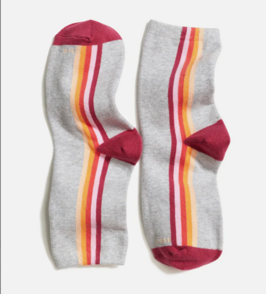 Hi-Ankle Crew Socks | Grey Heather & Stripes