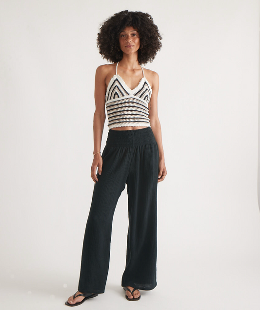 Sophia Double Cloth Palazzo Pant - Faded Black