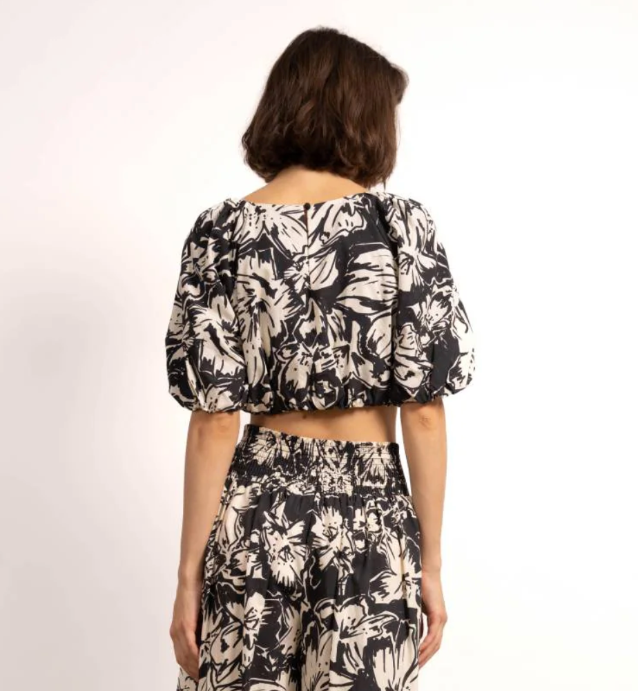 Cade Woodblock Floral Cropped Top