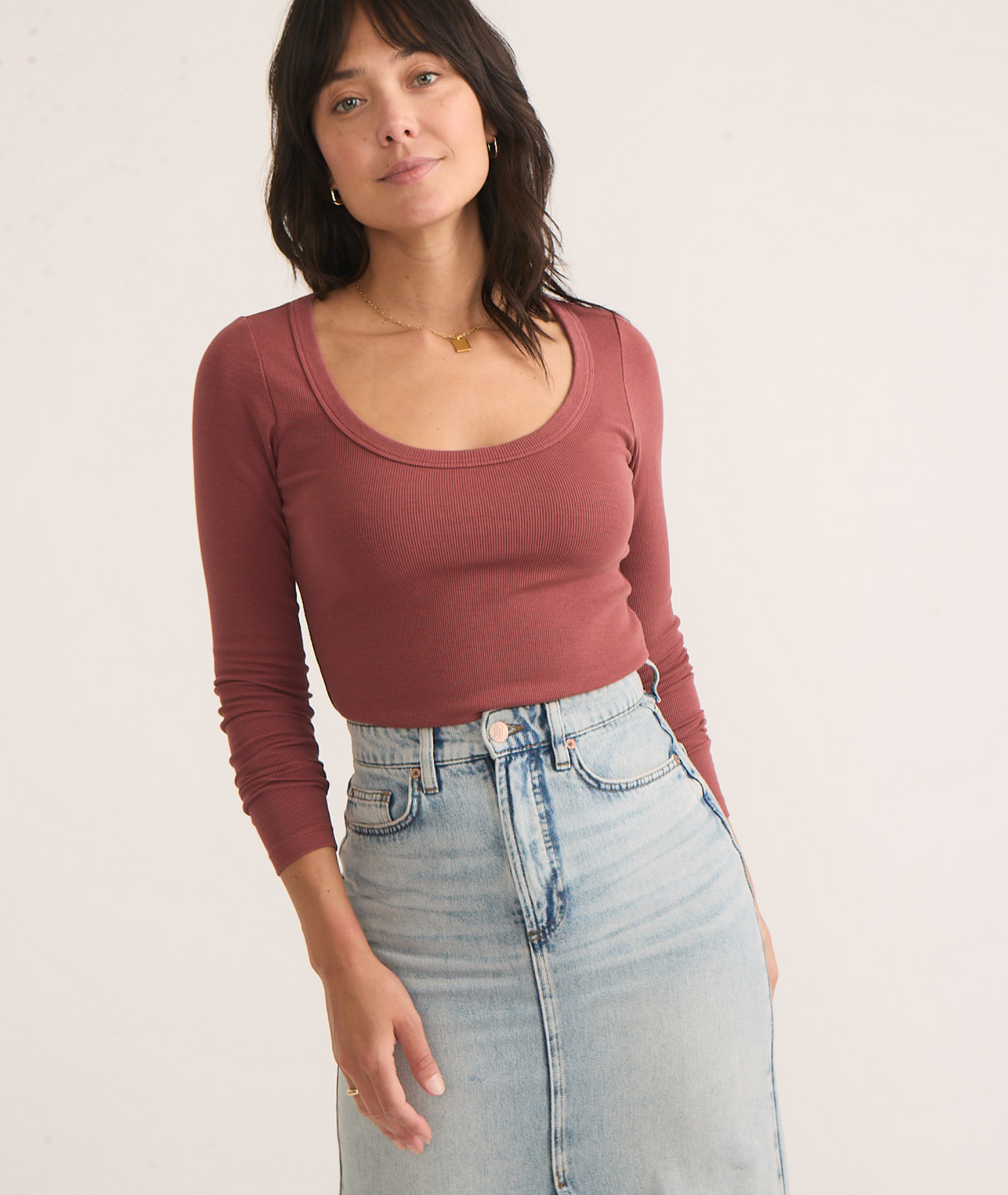 Lexi Rib Scoop Tee | Deep Clay