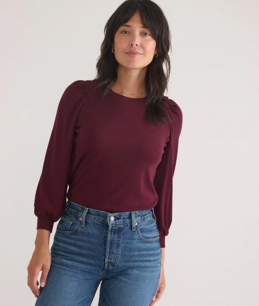 Lexi Rib Puff Sleeve Top | Windsor Wine