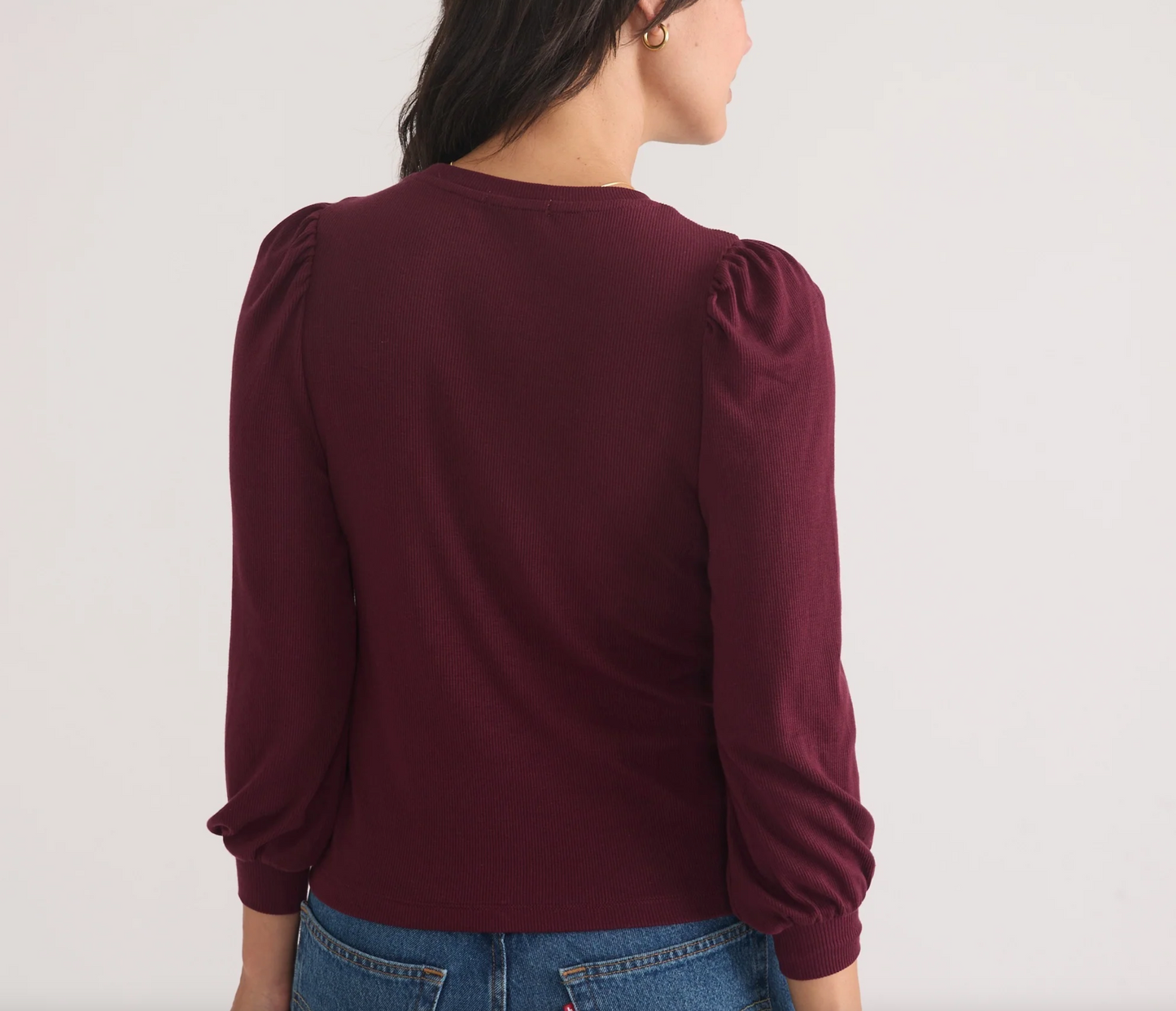 Lexi Rib Puff Sleeve Top | Windsor Wine