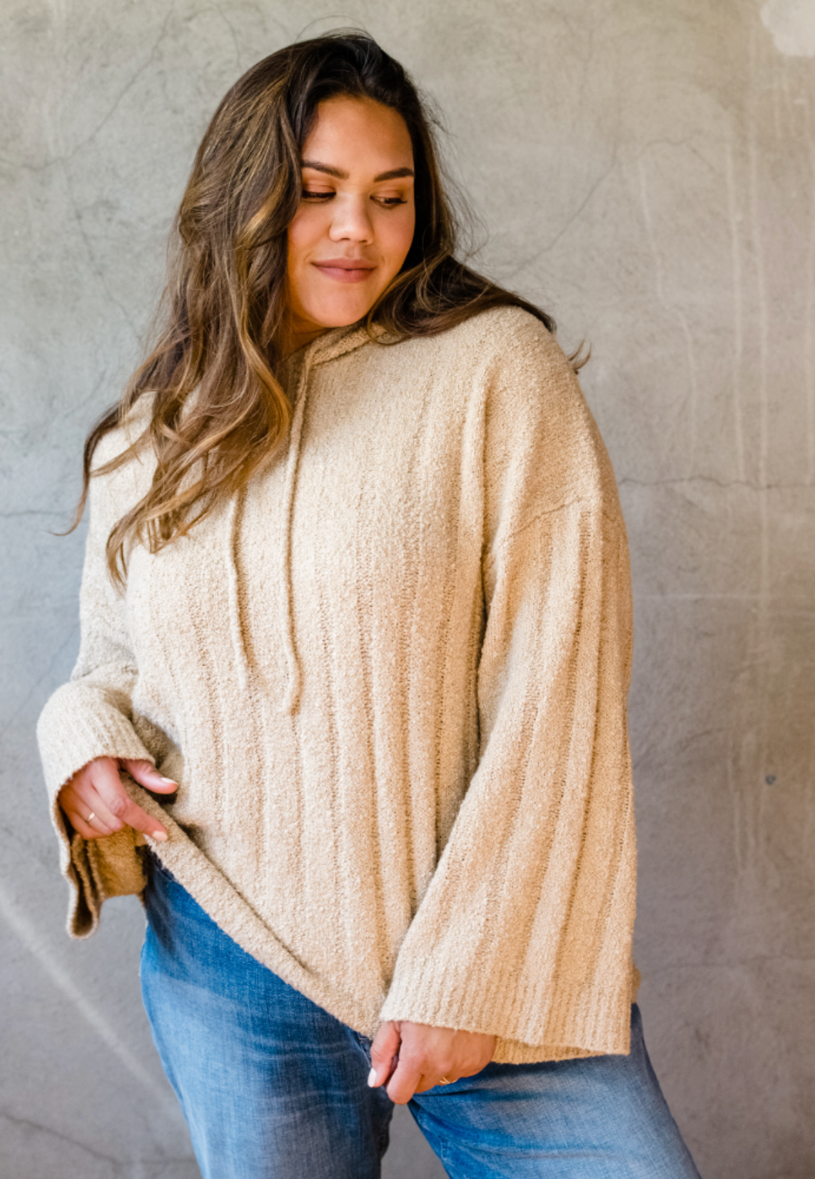 Harlow Boucle Hoodie Sweater | Camel