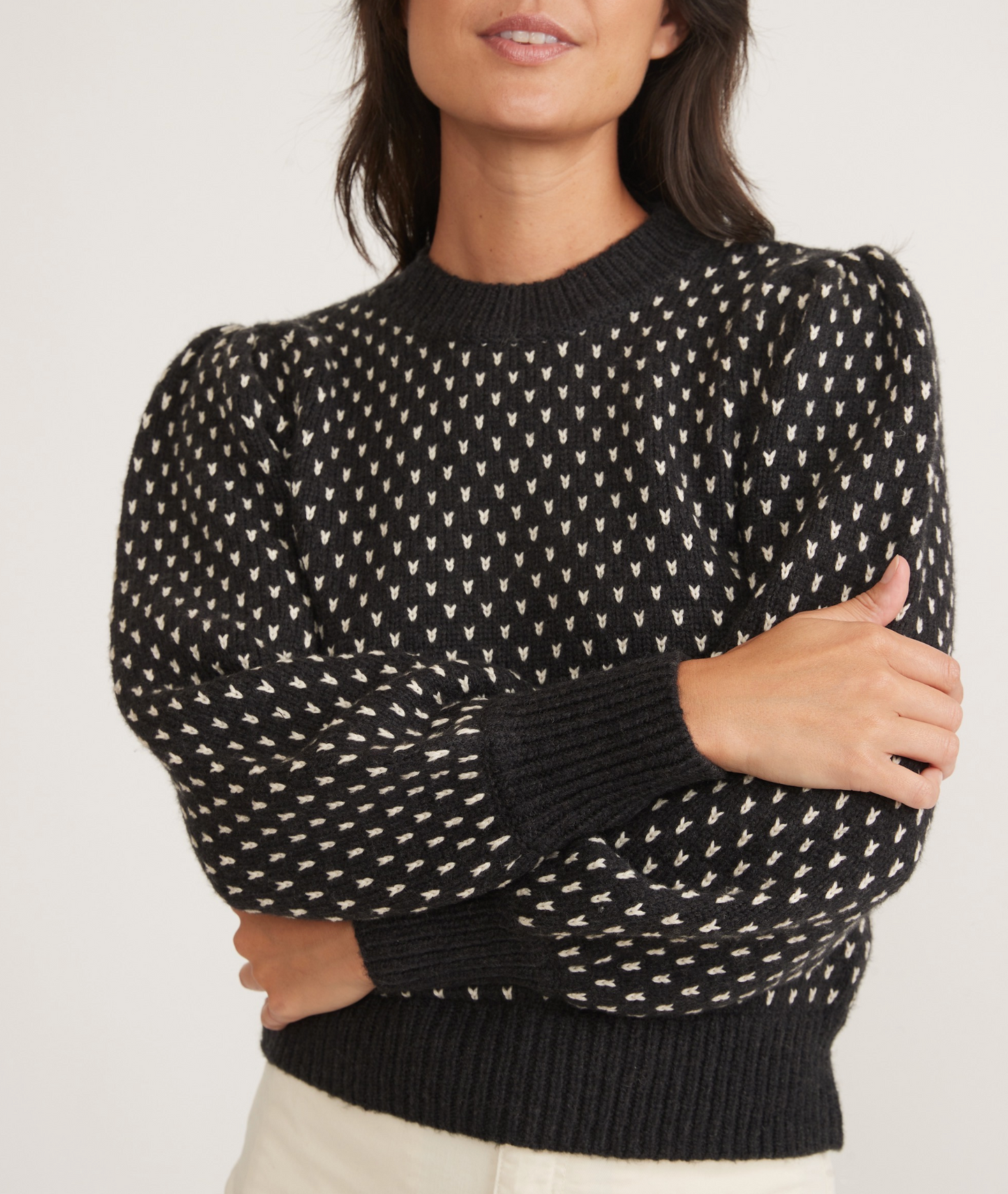 Alma Puff Sleeve Sweater | Black & White