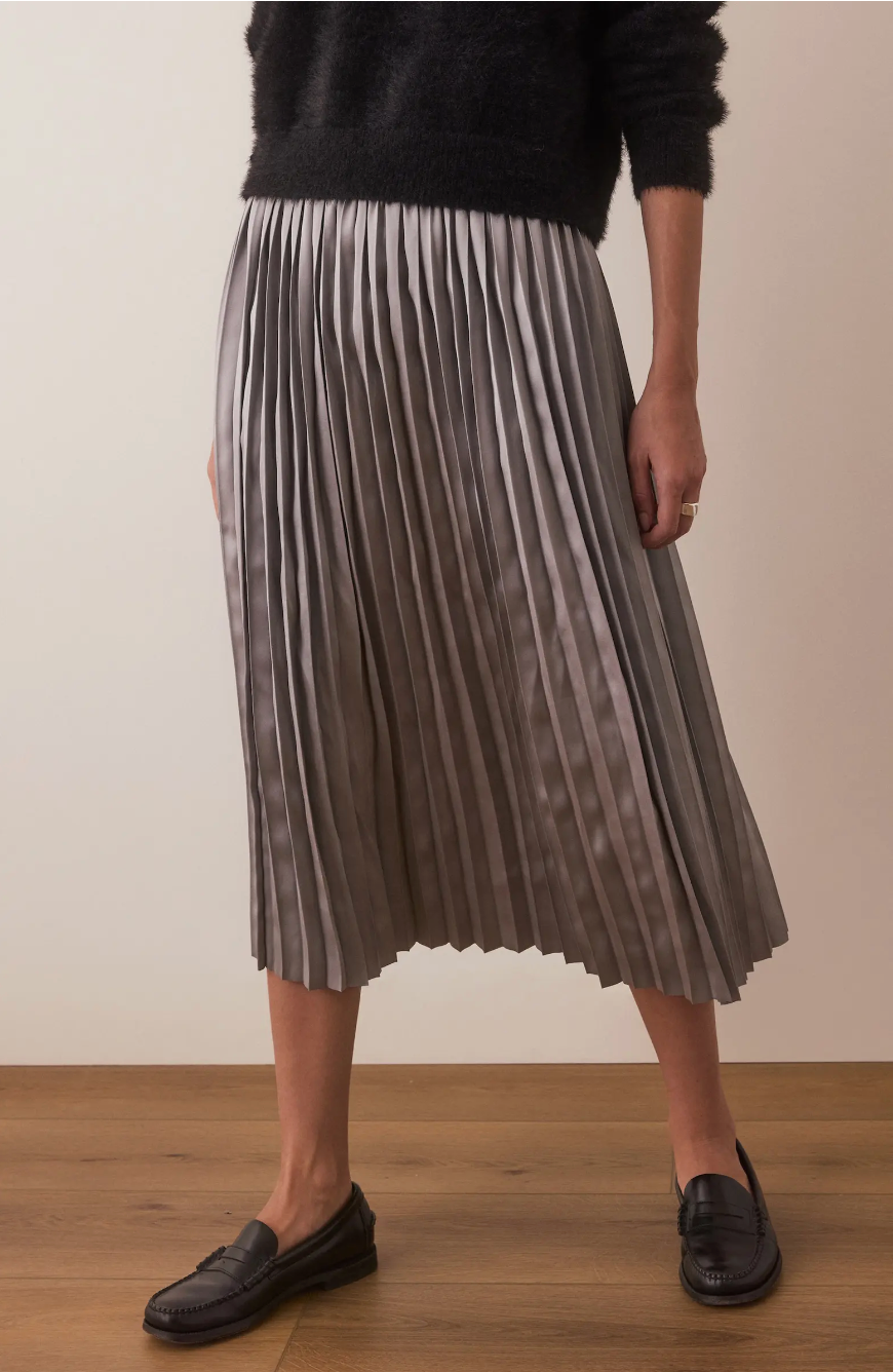 Chelsea Pleated Midi Skirt | Silver