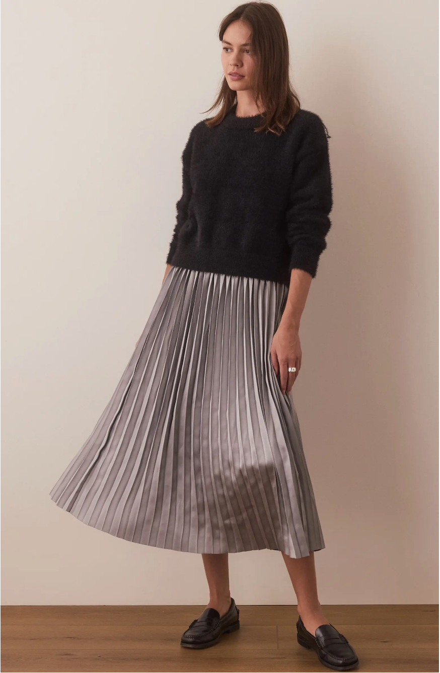 Chelsea Pleated Midi Skirt | Silver