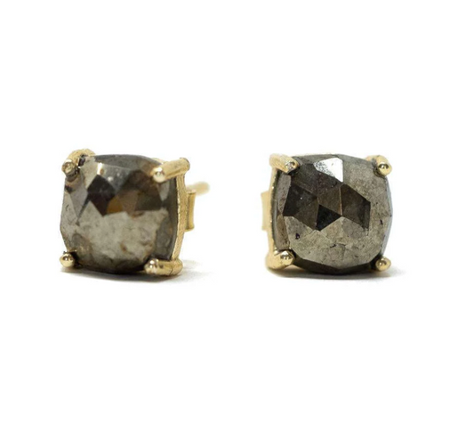 Natural Pyrite Square Stud Earring