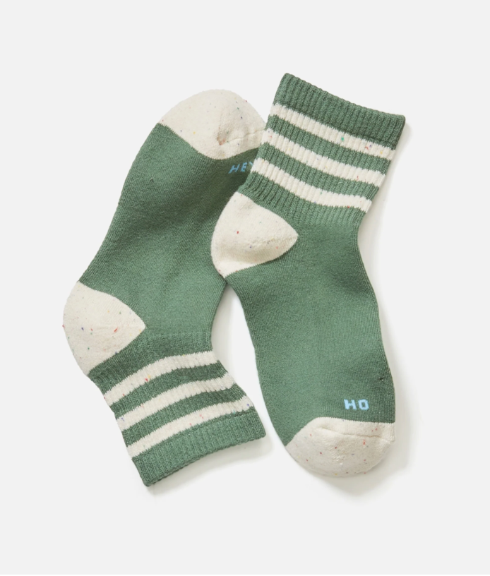 Quarter Crew Ankle Socks | Green Stripe