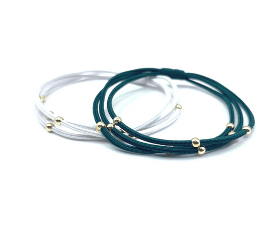 3mm Gold Water Pony Waterproof Bracelet Hair Bands in Green and White #WP-N