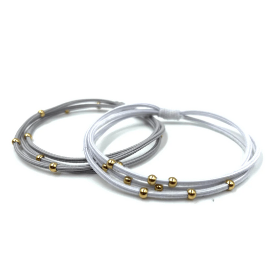 3mm Gold Water Pony Waterproof Bracelet Hair Bands in Gray and White #WP-O