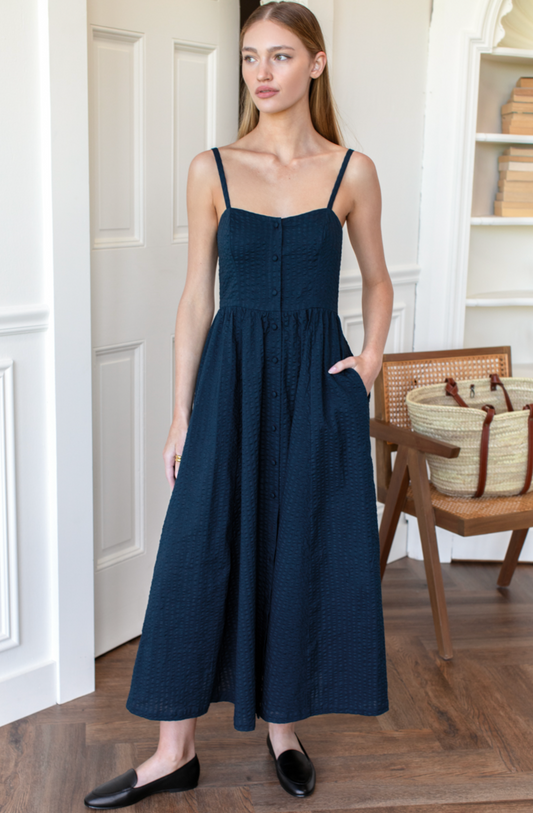 Emerson Fry Florentine Layering Dress - Navy Seersucker