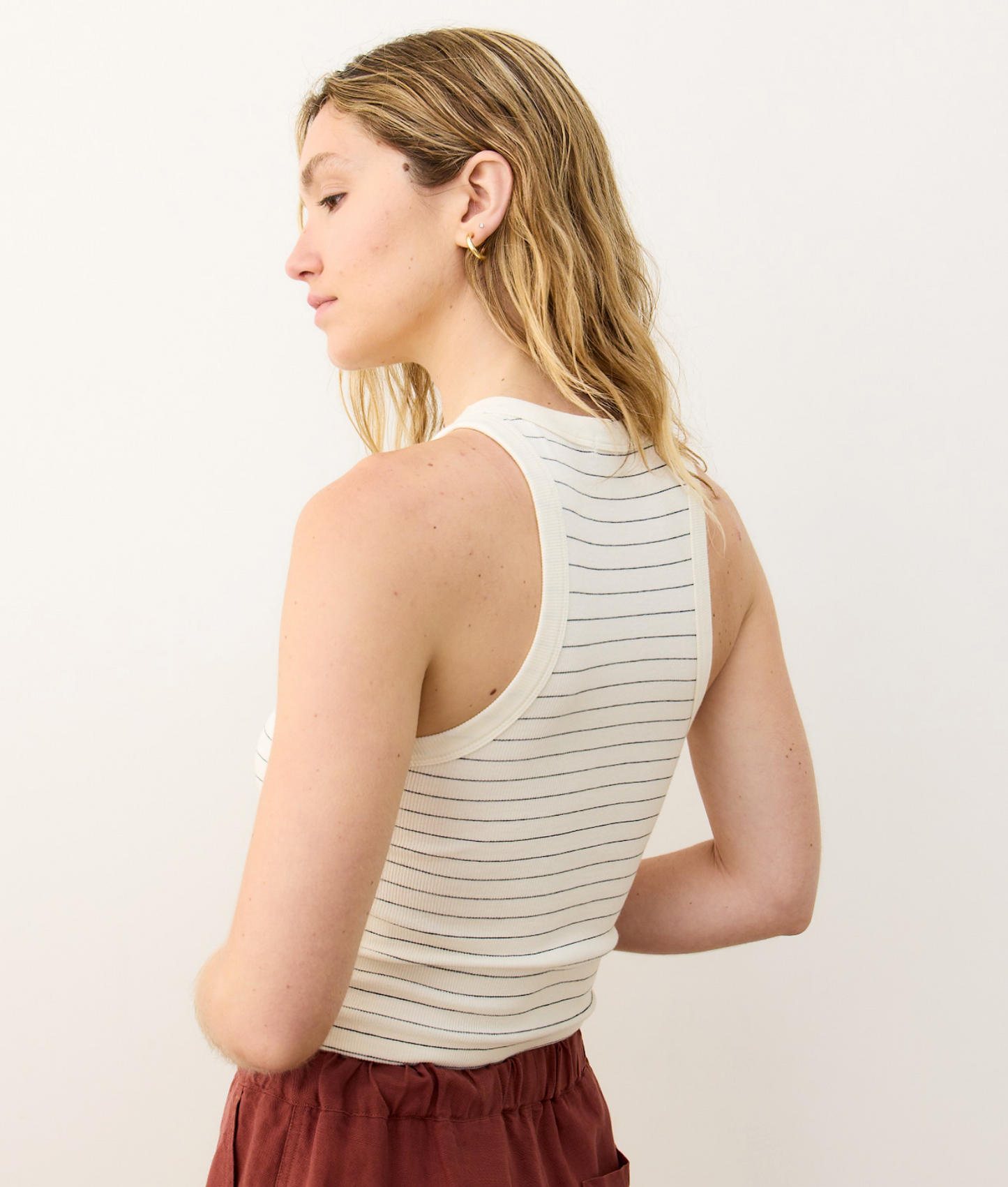 Lexi Rib Sun-In High Neck Crop Tank | B&W Stripe