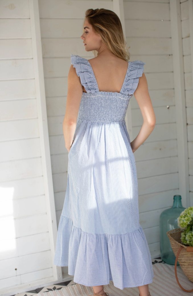 Marea Sasco Dress | Blue Seersucker L Marea Sasco Dress | Blue Seersucker L