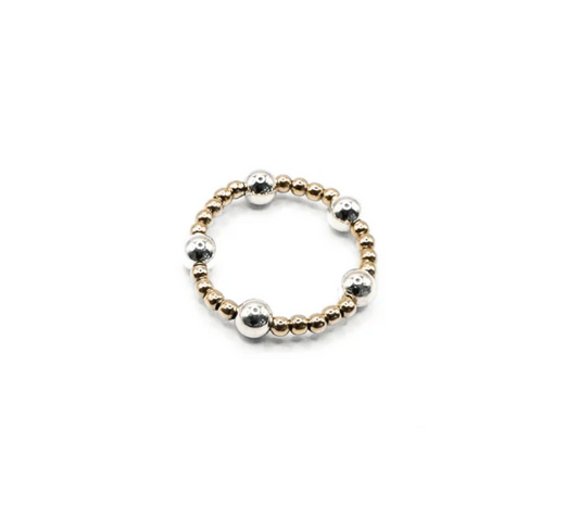 Malibu Mix Sterling Silver 4mm & Gold-Filled 2mm Beaded Waterproof Stretch Ring