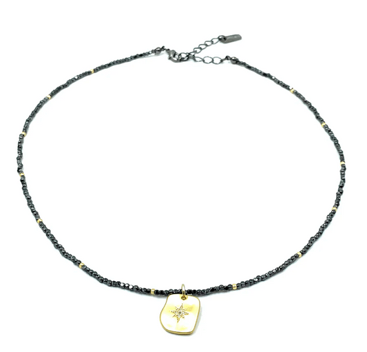 Organic Starburst on Hematite Beaded Necklace