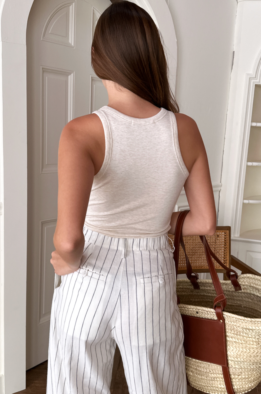 Emerson Fry Essential Pleated Pant - Ivory Charcoal Pinstripe