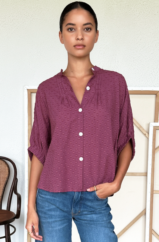 Emerson Fry Mandarin Collar Top - Crushed Berry