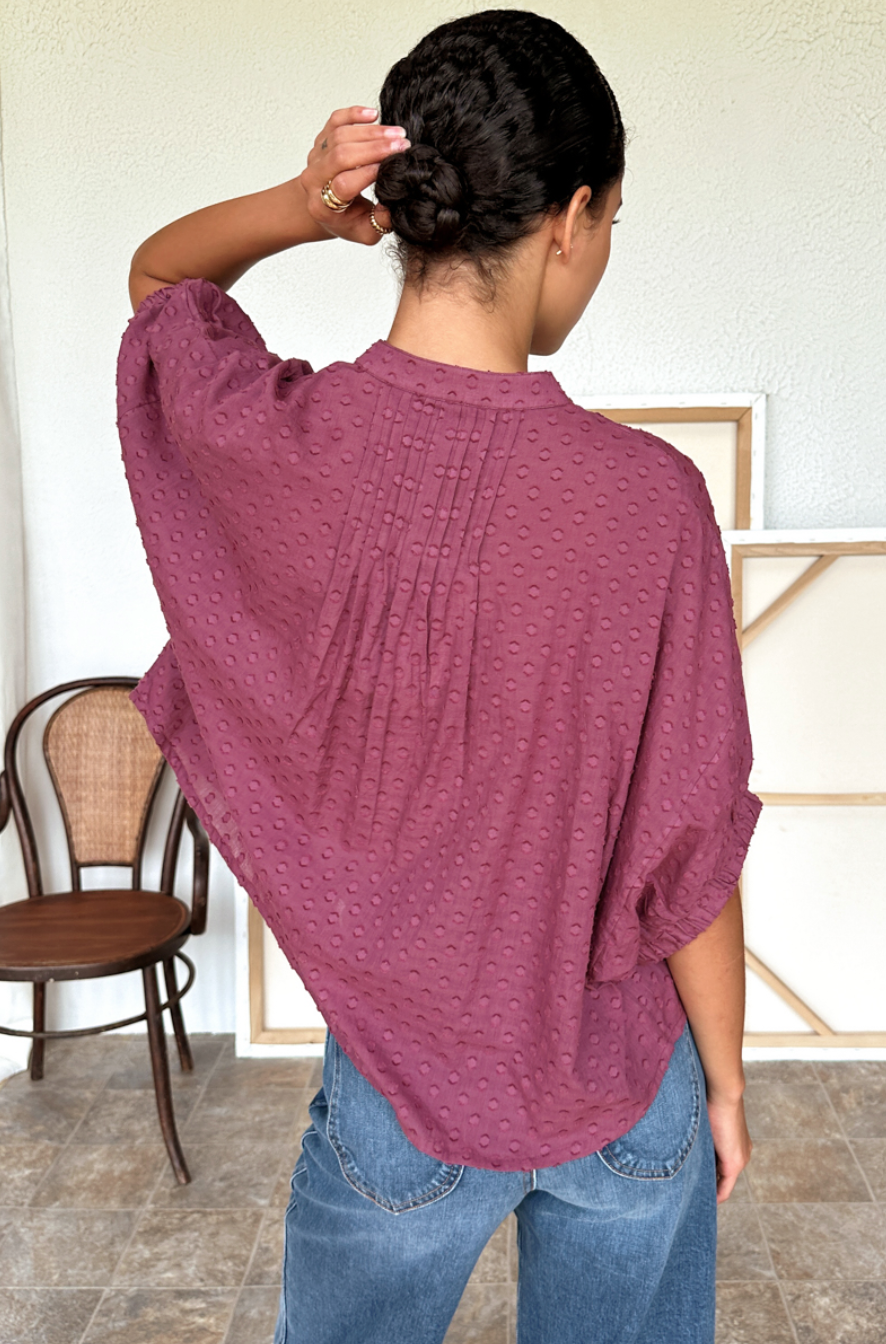 Emerson Fry Mandarin Collar Top - Crushed Berry