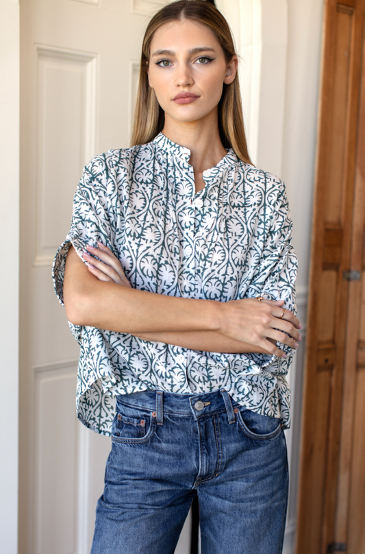 Emerson Fry Mandarin Collar Top - Etoile Vine Forest Organic