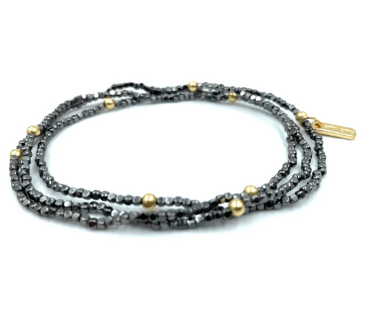 #H BOHO Bracelet Stack | Black Hematite + Gold Filled