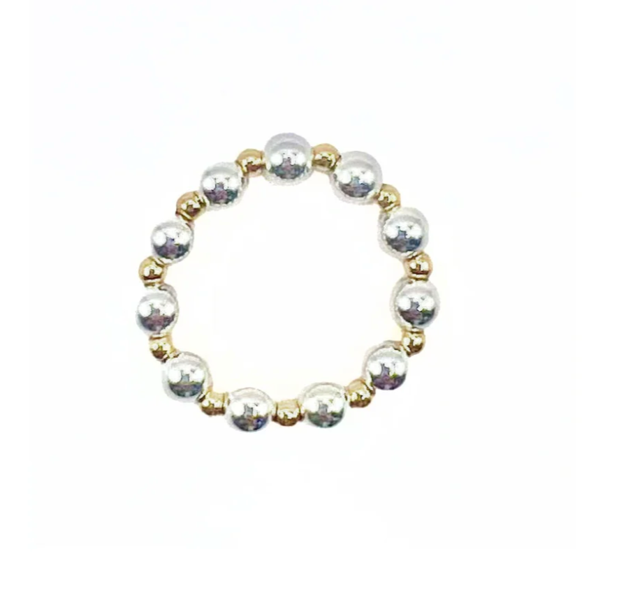 Sterling Silver 4mm and Gold-Filled 2mm beaded Waterproof Stretch Ring