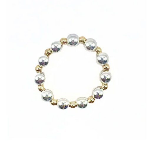 Sterling Silver 4mm and Gold-Filled 2mm beaded Waterproof Stretch Ring