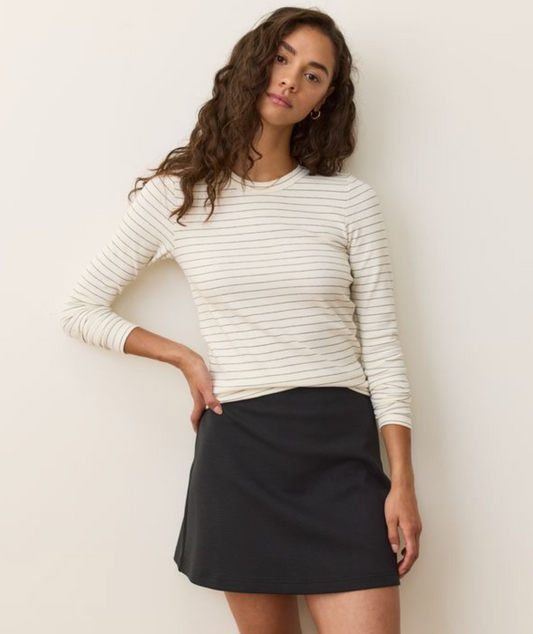 Lexi Rib Sun-In Crew Tee | White/Black Stripe