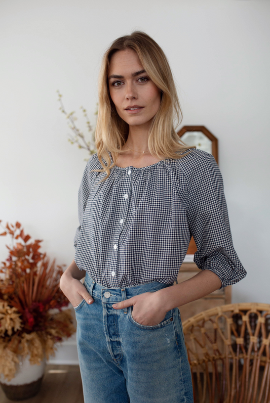 Marea Sophie Top | Navy Mini Gingham