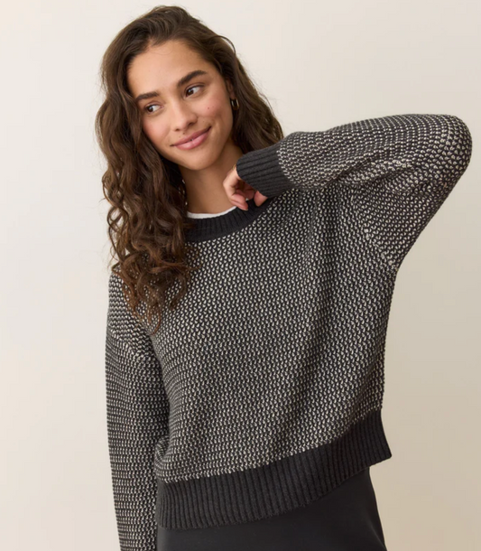 Robin Textured Crewneck Sweater | Black/White