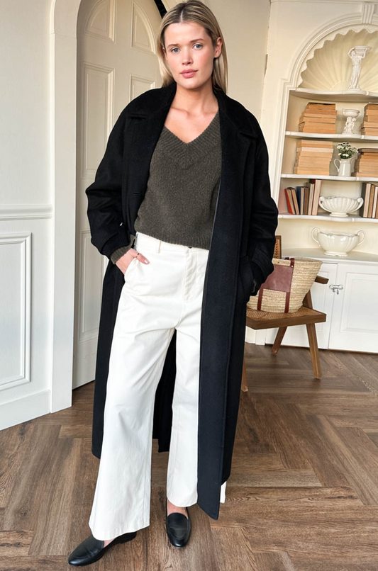 Emerson Fry Boxy V Neck Sweater | Olive Wool