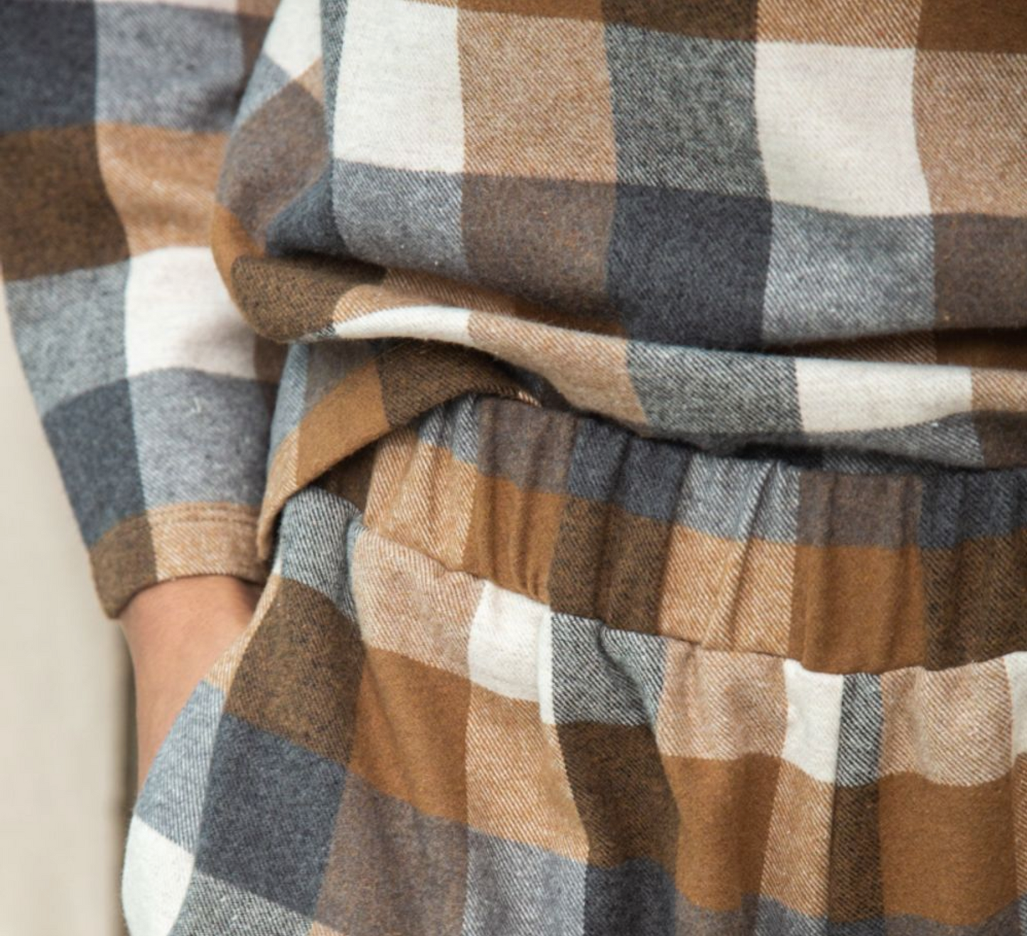 Beaumont Organic Evora Brushed Cotton Trouser - Tan Check