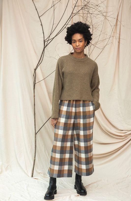 Beaumont Organic Evora Brushed Cotton Trouser - Tan Check
