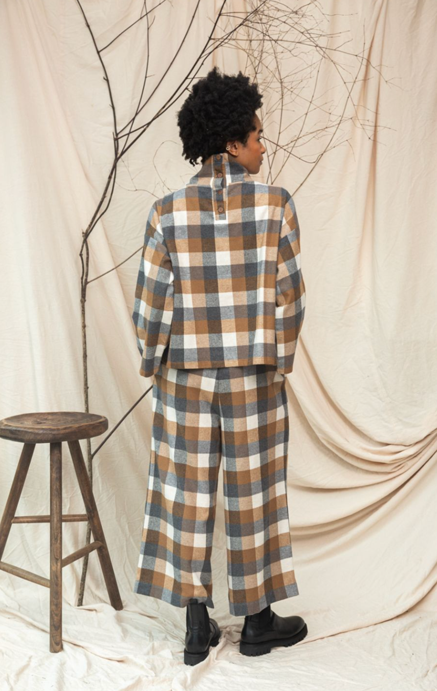 Beaumont Organic Ula-Cay Organic Cotton Top | Tan Check