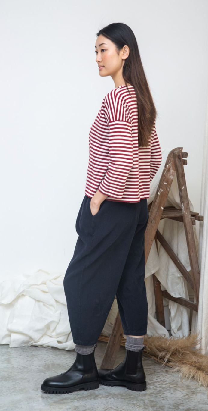 Beaumont Organic Leia-Sue Organic Cotton Stripe Jersey Top |Burgundy & Off White Stripe