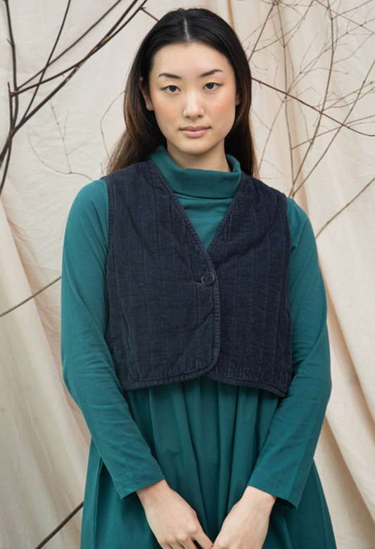 Beaumont Organic Lark Organic Cotton Corduroy Gilet in Night Sky Navy